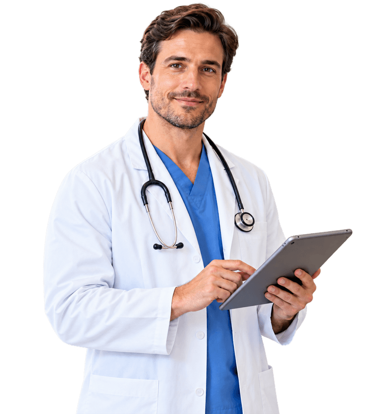 Médico revisando su agenda en una tablet